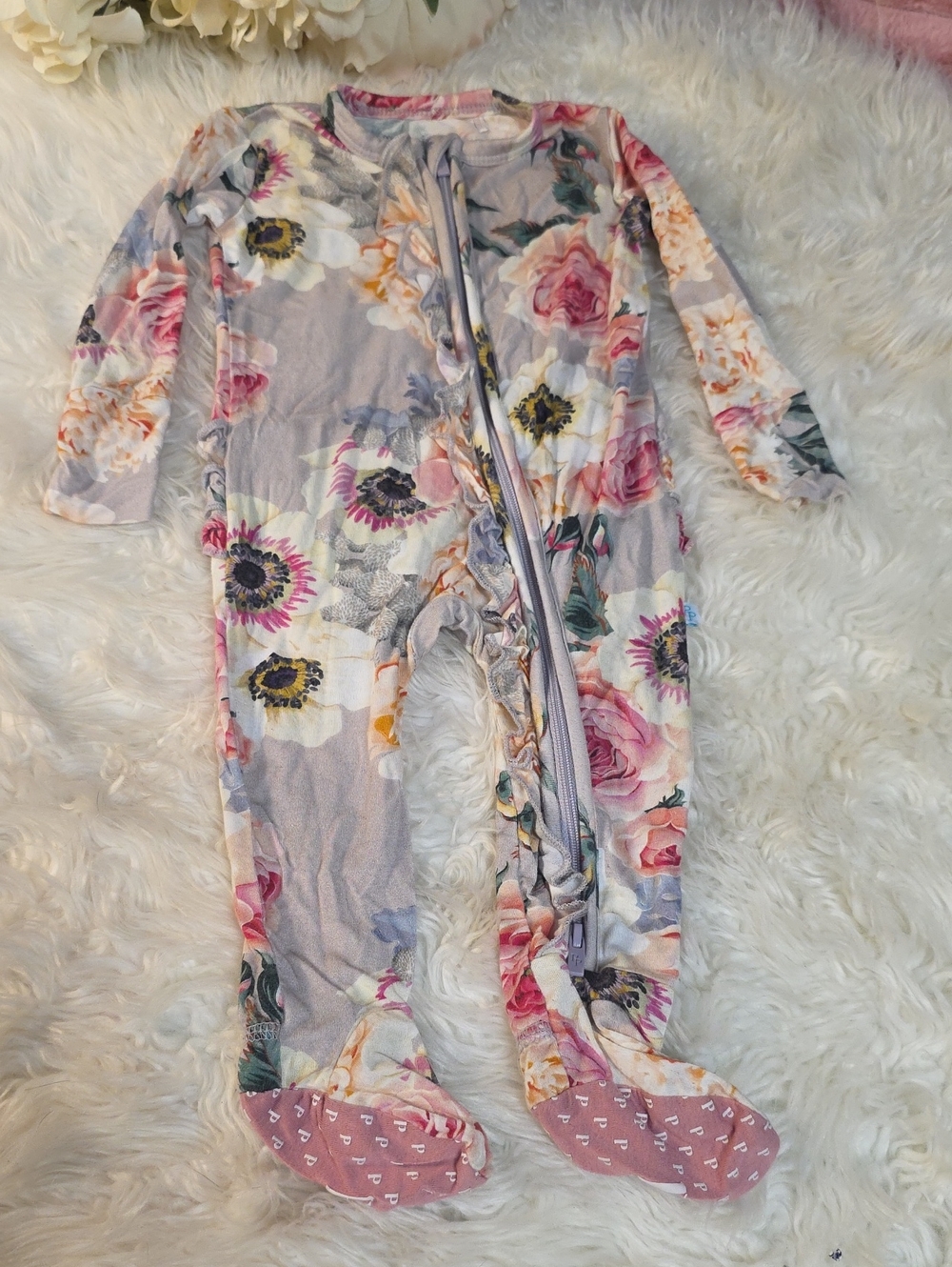 Posh Peanut Floral Zip-Up Sleep Sack - Pink, Gray, Cream